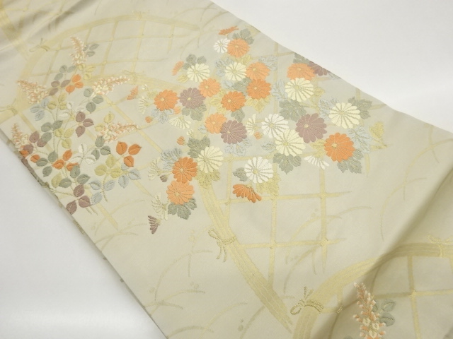 光悦垣に菊・萩・露芝模様織出し名古屋帯